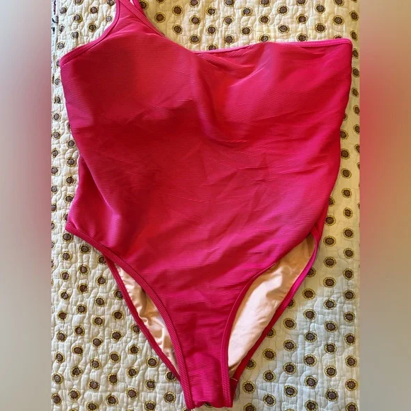 J. Crew Hot Pink One Shoulder One Piece Swimsuit Size 18 NWOT - Picture 2 of 7
